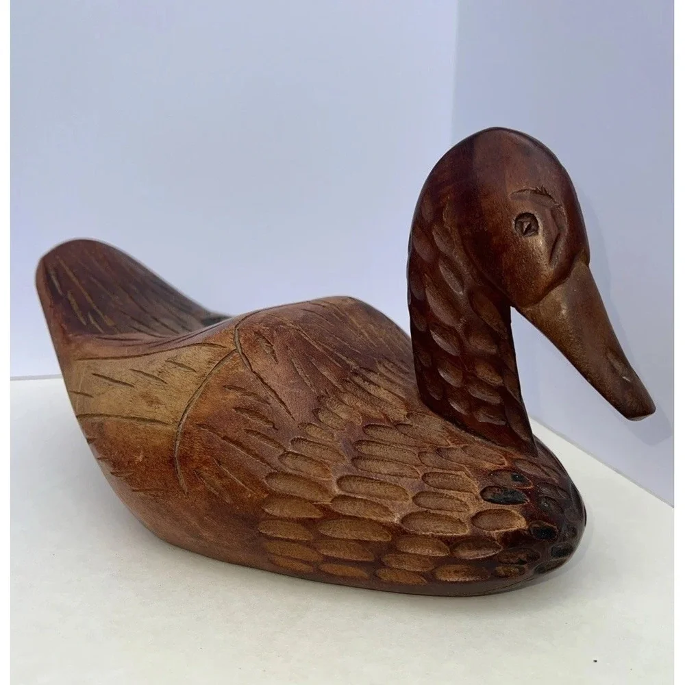 Hand Carved Wood Duck Figurine Vintage Artist Signed Delphine Nelson 6